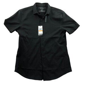 NWT Perry Ellis Mens Motion Shirt Small Black Slim Fit Short Sleeve Button Up